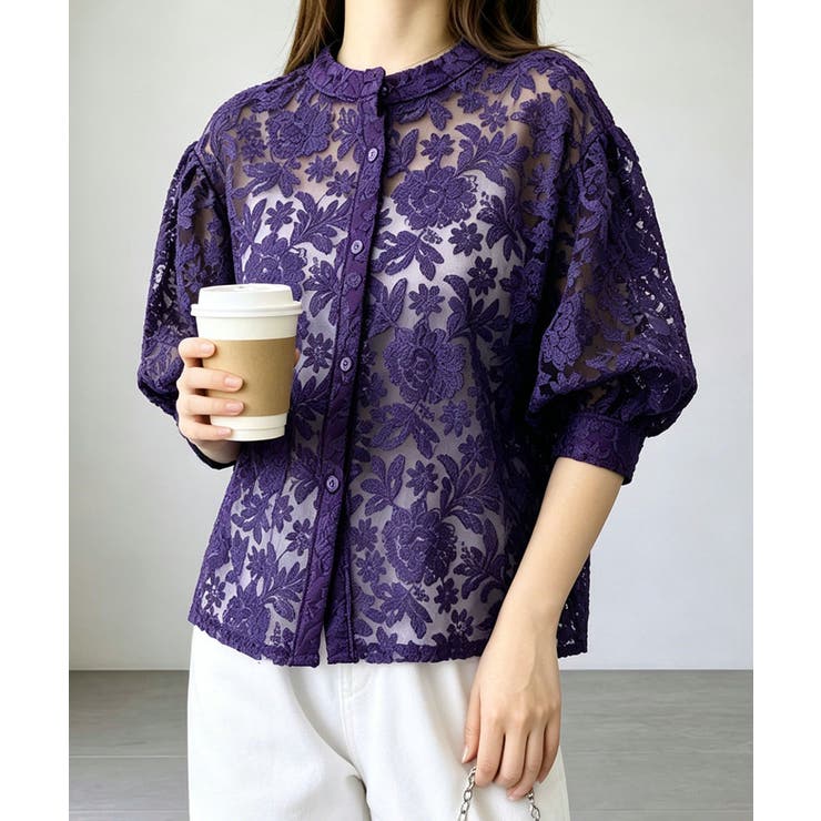 レースブラウスレディースシアーシャツ上品 | Miniministore | 詳細画像14 