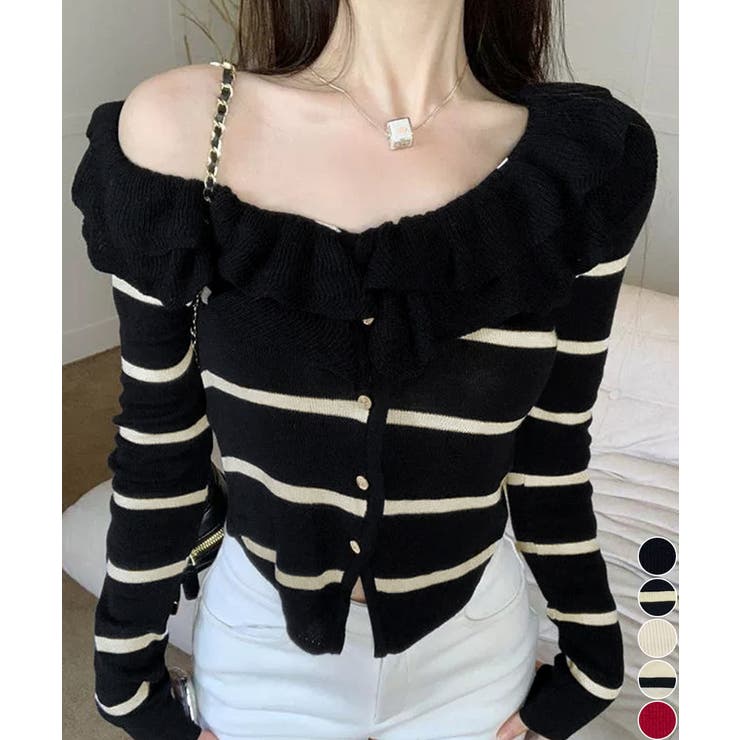 フリルニットトップス オフショルダー秋服 | Miniministore | 詳細画像1 