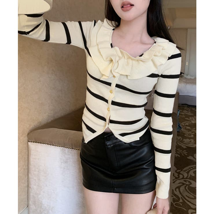 フリルニットトップス オフショルダー秋服 | Miniministore | 詳細画像13 