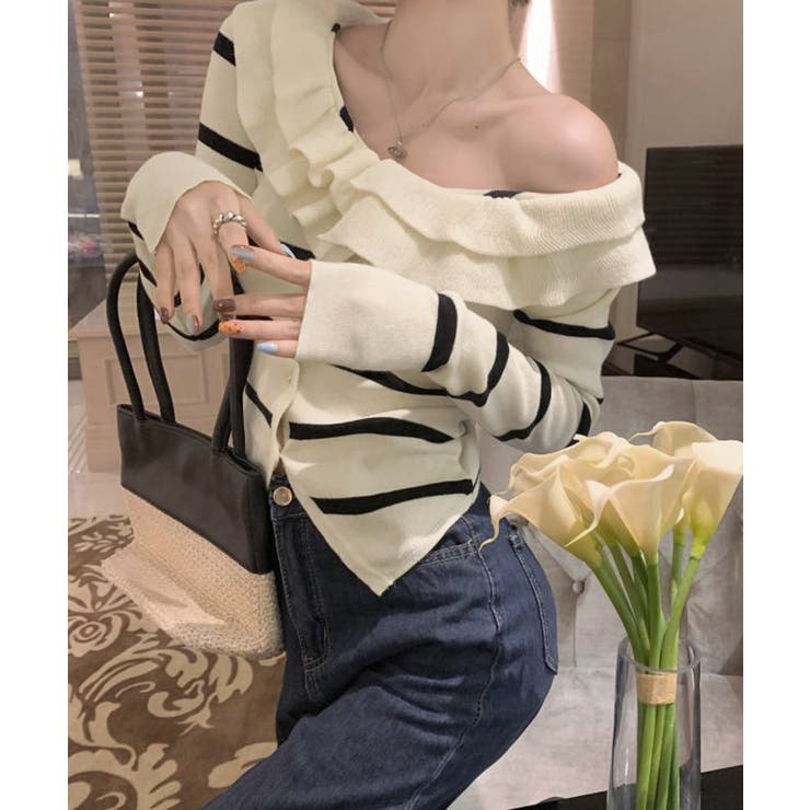 フリルニットトップス オフショルダー秋服 | Miniministore | 詳細画像19 
