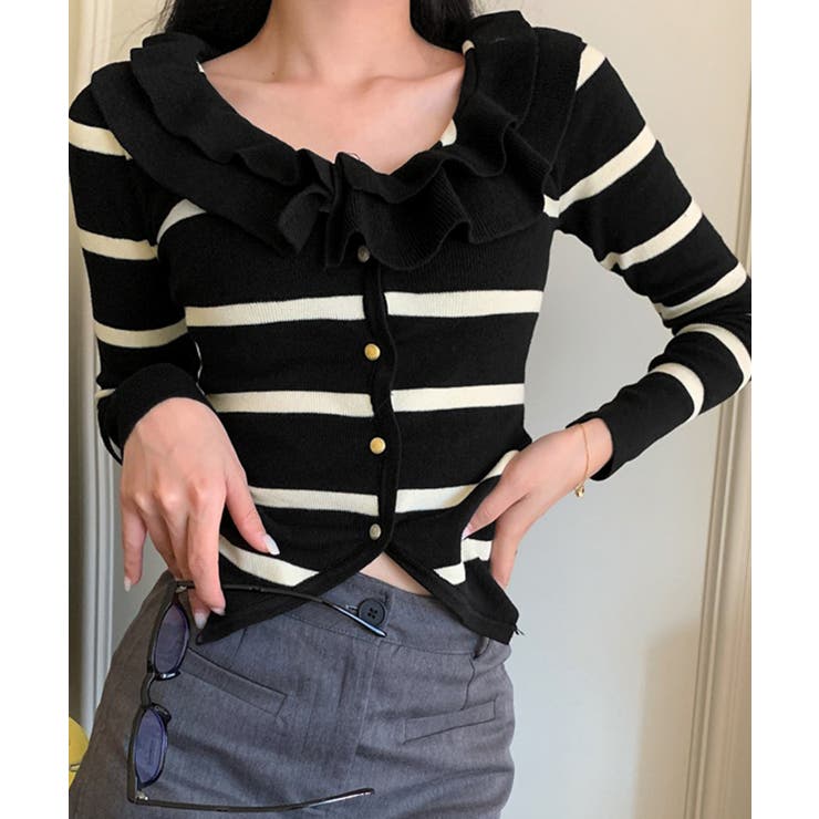 フリルニットトップス オフショルダー秋服 | Miniministore | 詳細画像4 