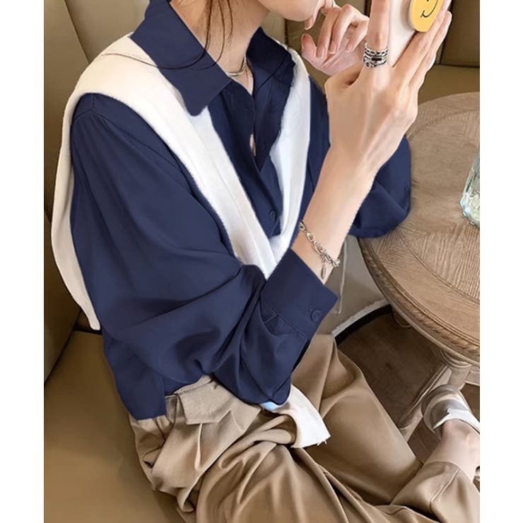 ネイビー | シャツブラウス 襟付き 長袖 レディース | SUNSHINE CLOSET