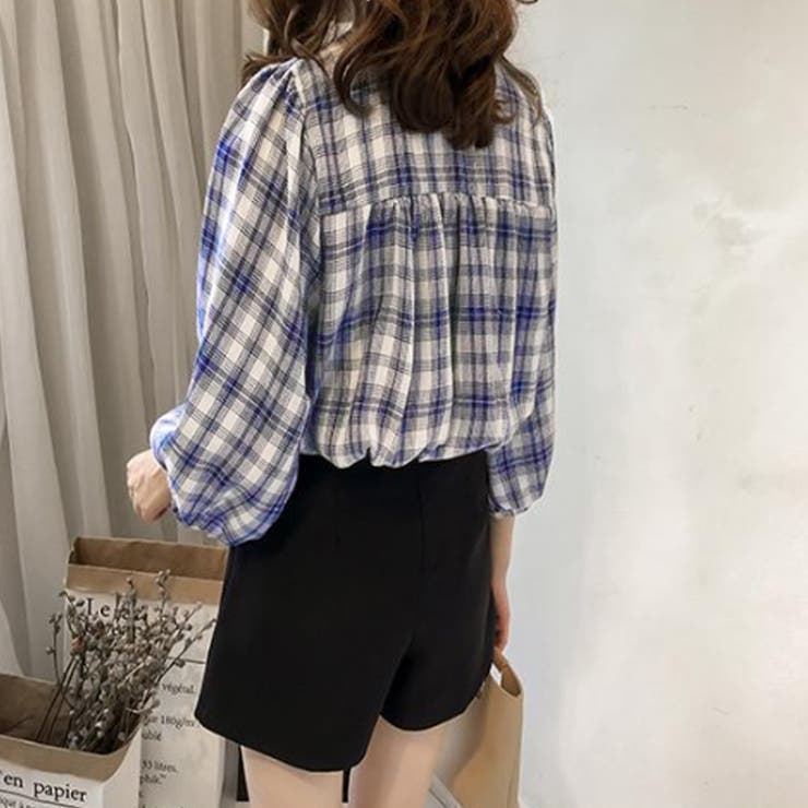 超人気ブティック 7分袖 チェック 柄シャツブラウス夏[品番：II000008857 Mサイズ