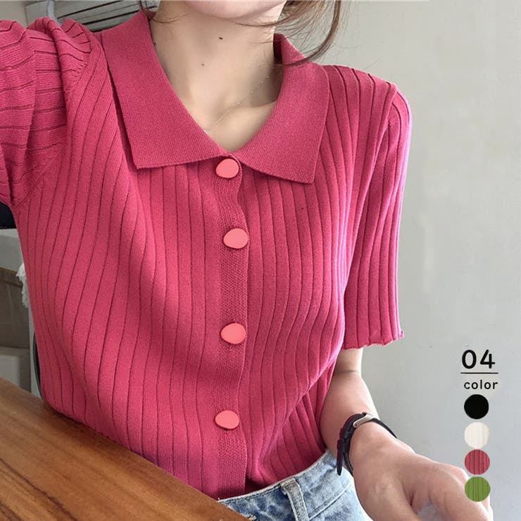 PINK HOUSE 半袖ニットトップス クリームピンク（新品、未使用） ネームワッペンいっぱいフード付きニットカーディガン｜ピンク