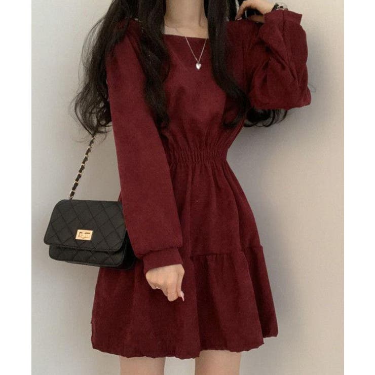 ワインレッド | ティアードミニワンピース ウエストマーク | SUNSHINE CLOSET