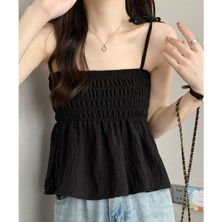 ブラック | シャーリングキャミソール ペプラムキャミ | Miniministore