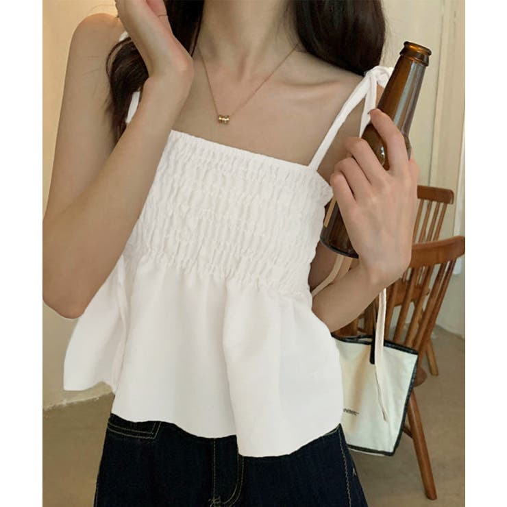 ホワイト | シャーリングキャミソール ペプラムキャミ | Miniministore