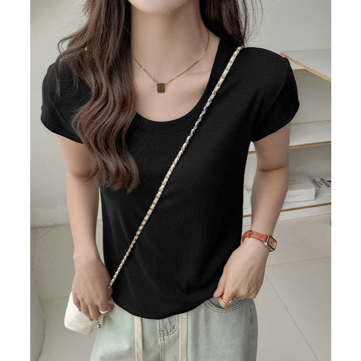 ブラック | UネックTシャツ レディース 半袖 夏服 | Miniministore