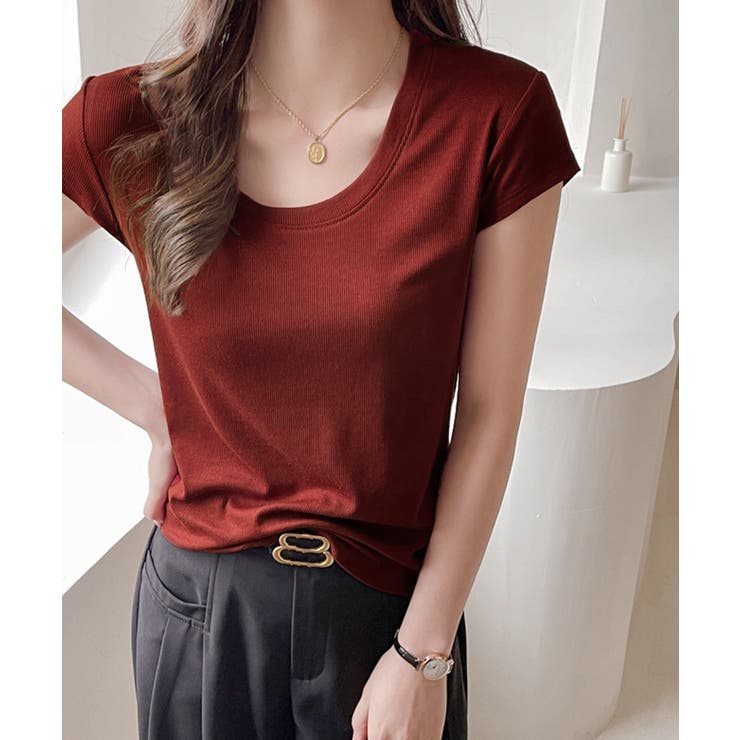 ワインレッド | UネックTシャツ レディース 半袖 夏服 | Miniministore