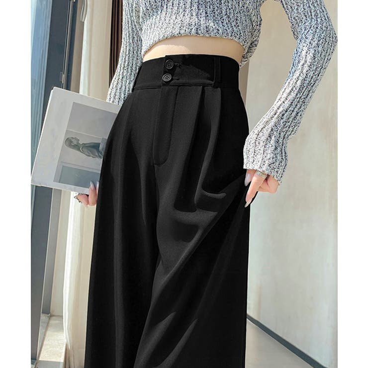 ブラック | ワイドパンツ ツータックスラックスパンツ | Miniministore