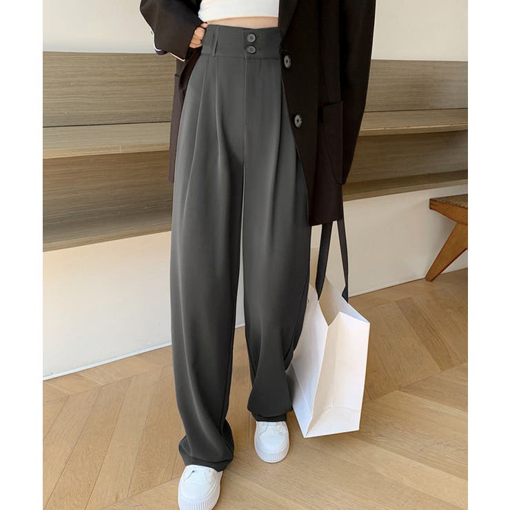 ダークグレー | ワイドパンツ ツータックスラックスパンツ | Miniministore