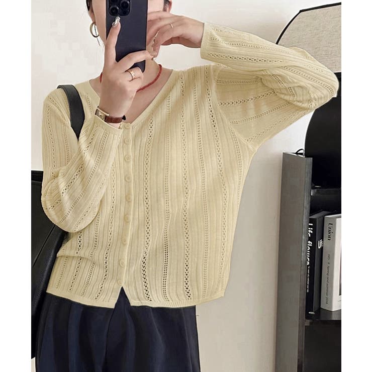 ベージュ | 針抜きニットカーディガンレディース 長袖 | Miniministore