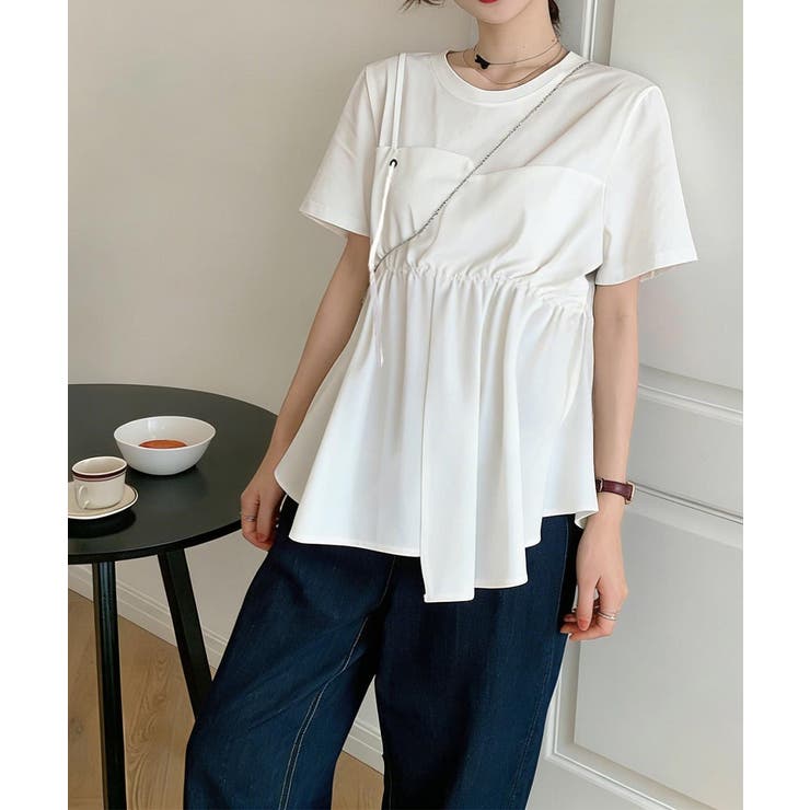 ホワイト | ドッキングペプラムブラウス 半袖トップス | Miniministore