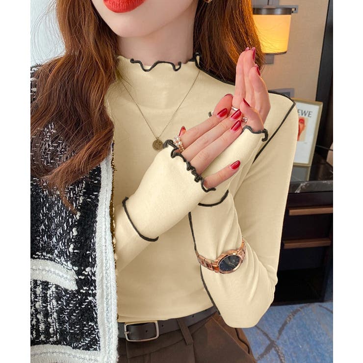 クリーム色 | パイピングトップス ヒートインナー微起毛 | Miniministore