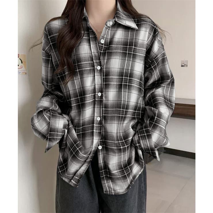 ブラック | レディースチェックシャツブラウスレトロ風 | Miniministore