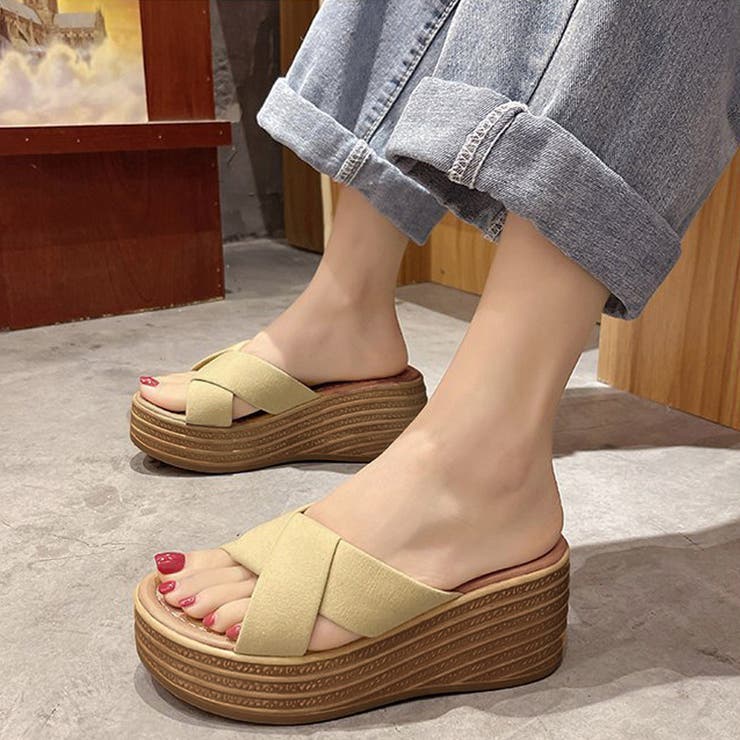 ベージュ | 厚底サンダル ウエッジソール 韓国風 | Miniministore