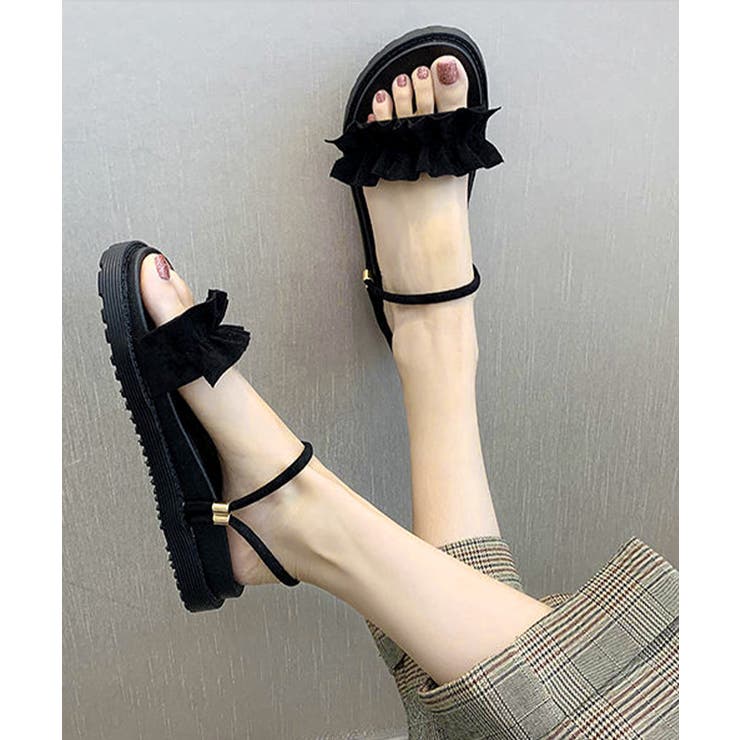 ブラック | 2WAY厚底サンダル フリルサンダル美脚 | SUNSHINE CLOSET