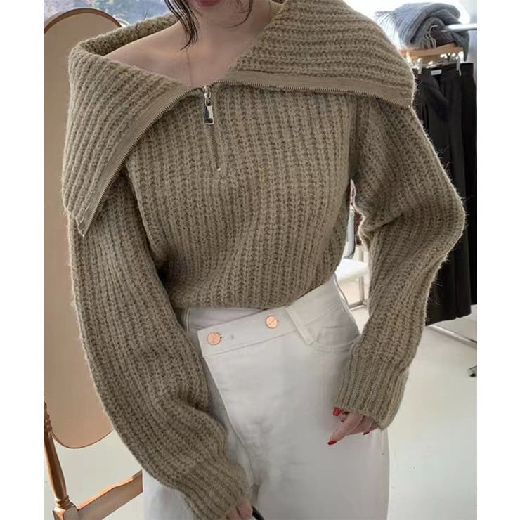 ハーフジップニットセーター  ビッグカラー[品番：II000012199]｜Miniministore（ミニミニストア）のレディースファッション通販｜SHOPLIST（ショップリスト）