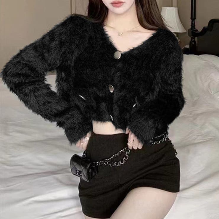 ブラック | フェザーヤーンカーディガン ニットカーデ | Miniministore