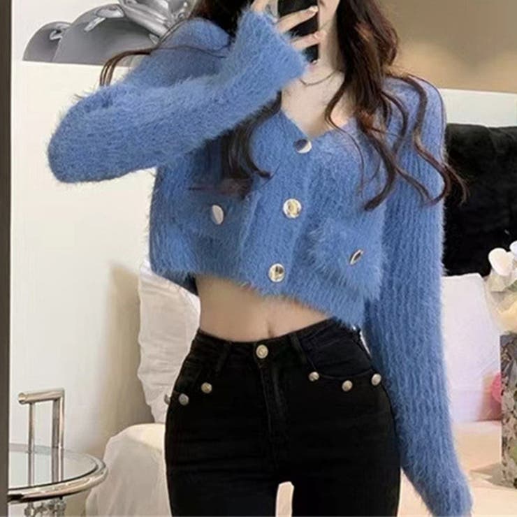 ブルー | フェザーヤーンカーディガン ニットカーデ | Miniministore