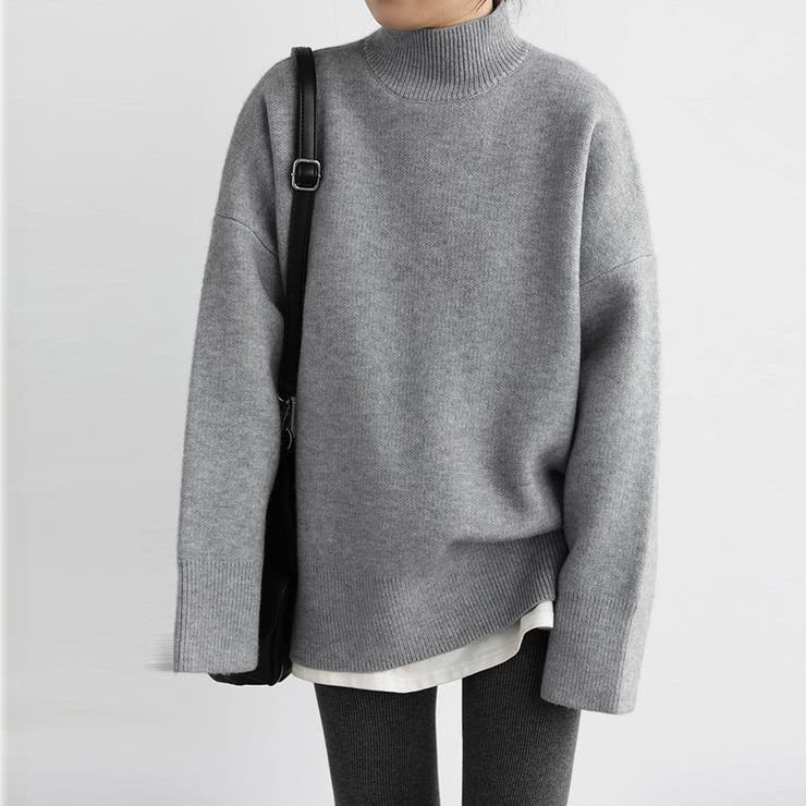 グレー | ハイネックニットセーター レディース秋冬 | Miniministore