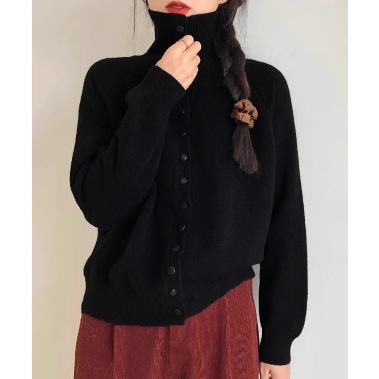 ブラック | くるみボタンハイネックニットカーディガン | SUNSHINE CLOSET