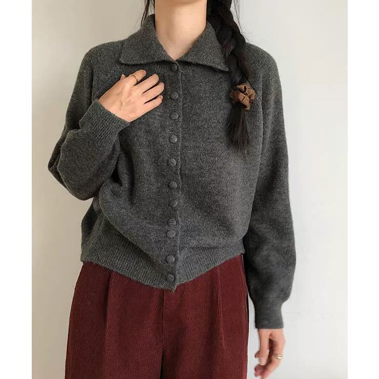 ダークグレー | くるみボタンハイネックニットカーディガン | SUNSHINE CLOSET