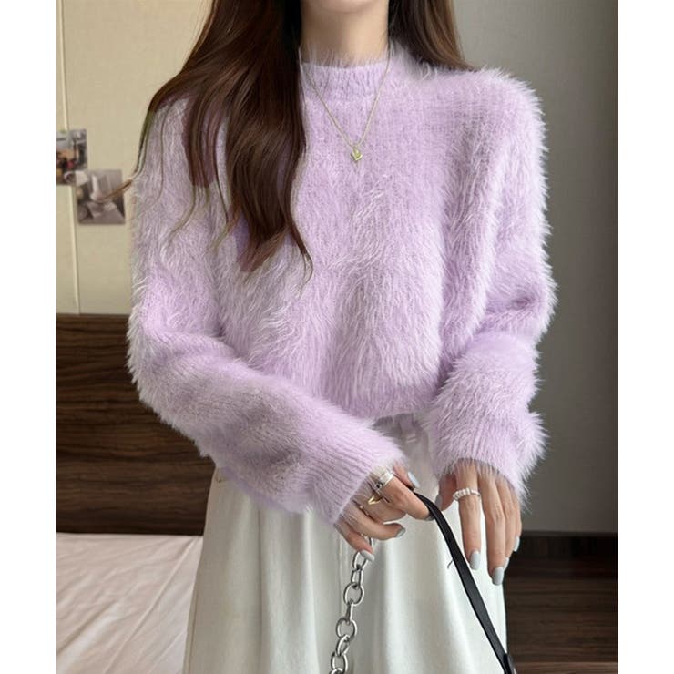 ライトパープル | ショート丈 シャギーニットトップス韓国風 | SUNSHINE CLOSET