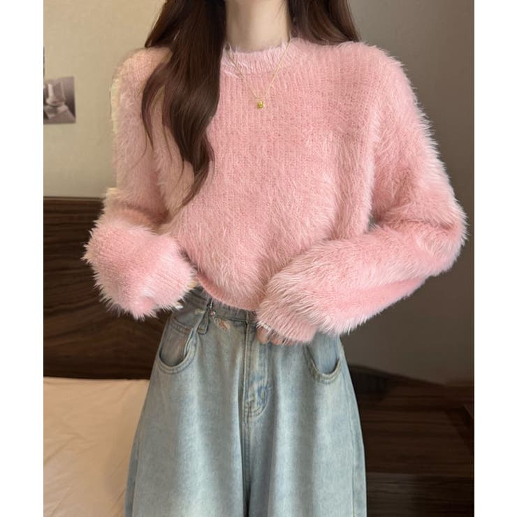 ピンク | ショート丈 シャギーニットトップス韓国風 | SUNSHINE CLOSET