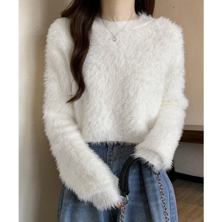 ホワイト | ショート丈 シャギーニットトップス韓国風 | SUNSHINE CLOSET