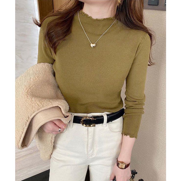 カーキ | メロウフリル ニットトップス レディース | Miniministore