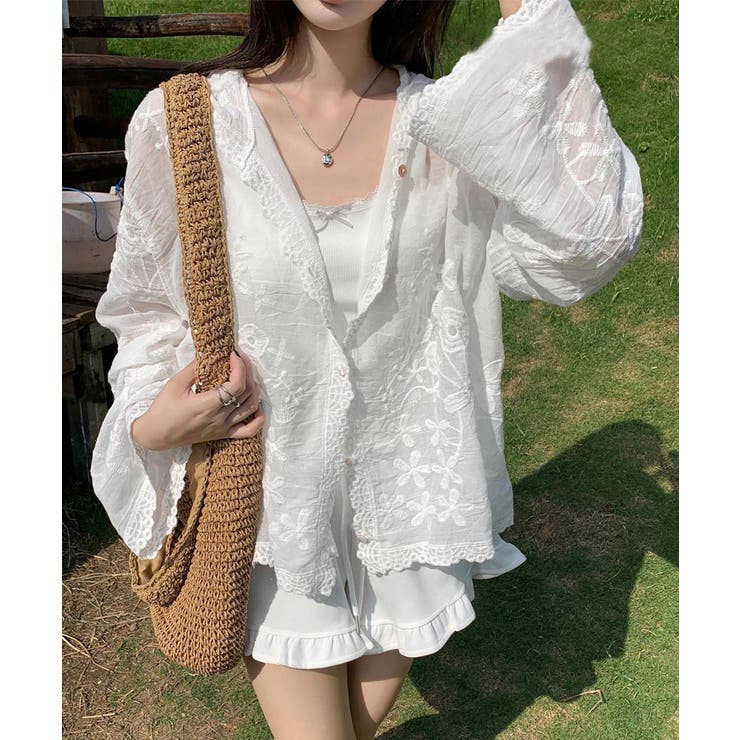 ホワイト | 日焼け対策サマーカーディガン 長袖薄手フーディー ナチュラル | SUNSHINE CLOSET