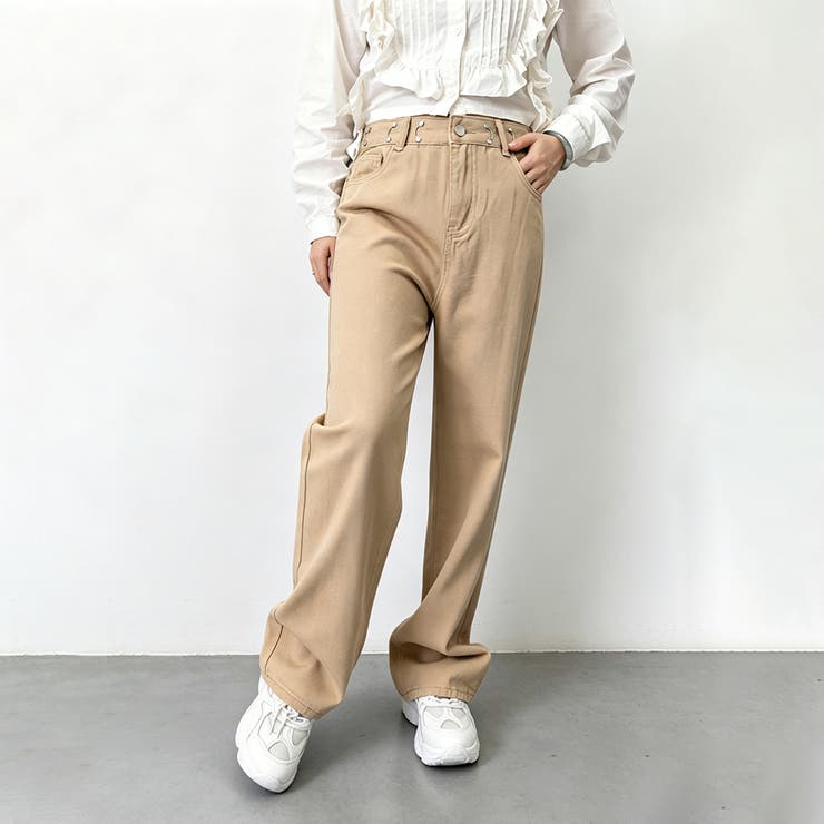 ベージュ | ハイウエスト デニム ワイドパンツ 韓国 | Miniministore