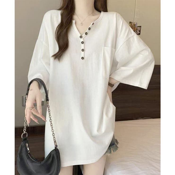 ホワイト | レディース オーバーサイズカットソー 体型カバーロングTシャツ | SUNSHINE CLOSET