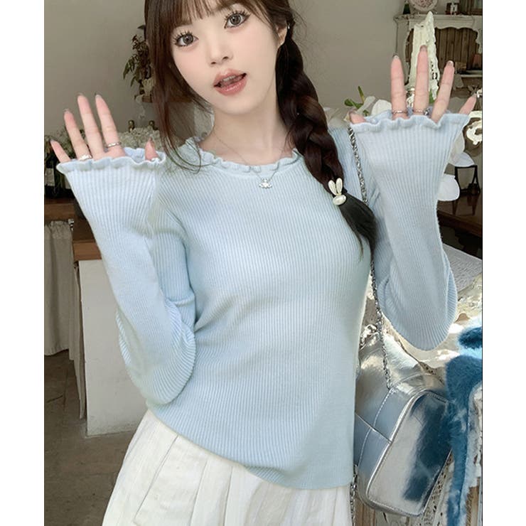 フリル リブニットトップス クルーネック | Miniministore | 詳細画像14 