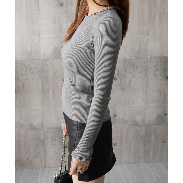 フリル リブニットトップス クルーネック | Miniministore | 詳細画像20 