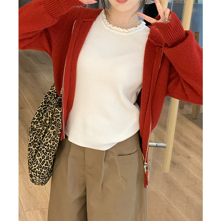 フリル リブニットトップス クルーネック | Miniministore | 詳細画像8 