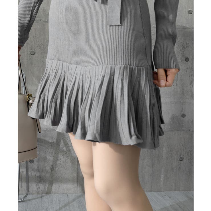 プリーツ裾 長袖リブニットワンピース上品 | Miniministore | 詳細画像17 
