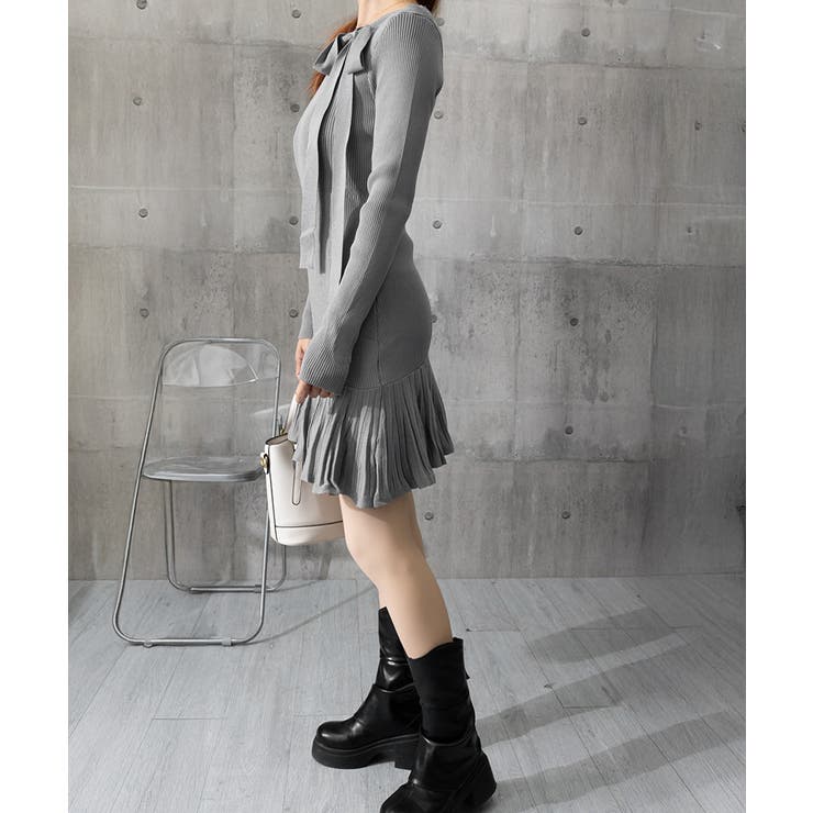 プリーツ裾 長袖リブニットワンピース上品 | Miniministore | 詳細画像18 