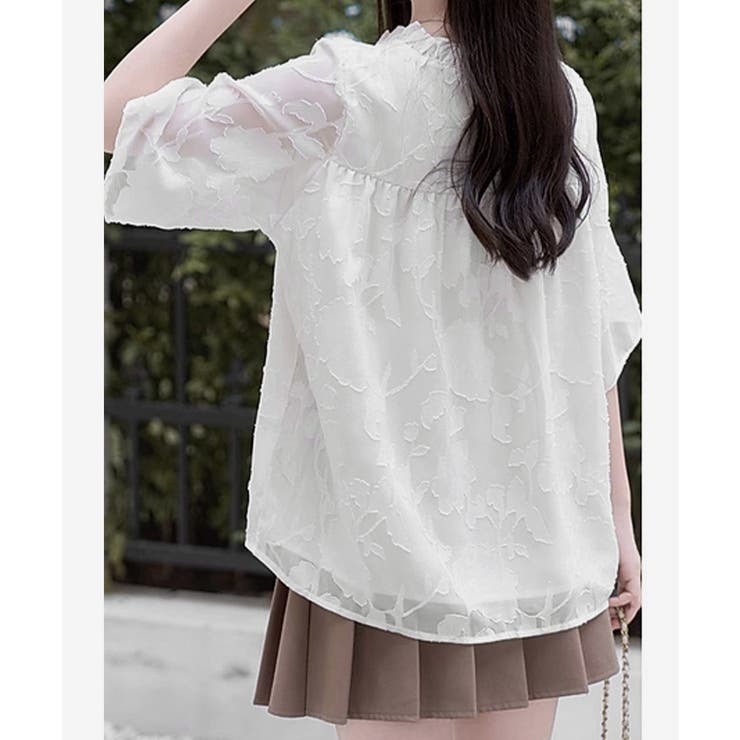 Vネックフリルブラウス 花柄刺しゅう夏服 | Miniministore | 詳細画像14 