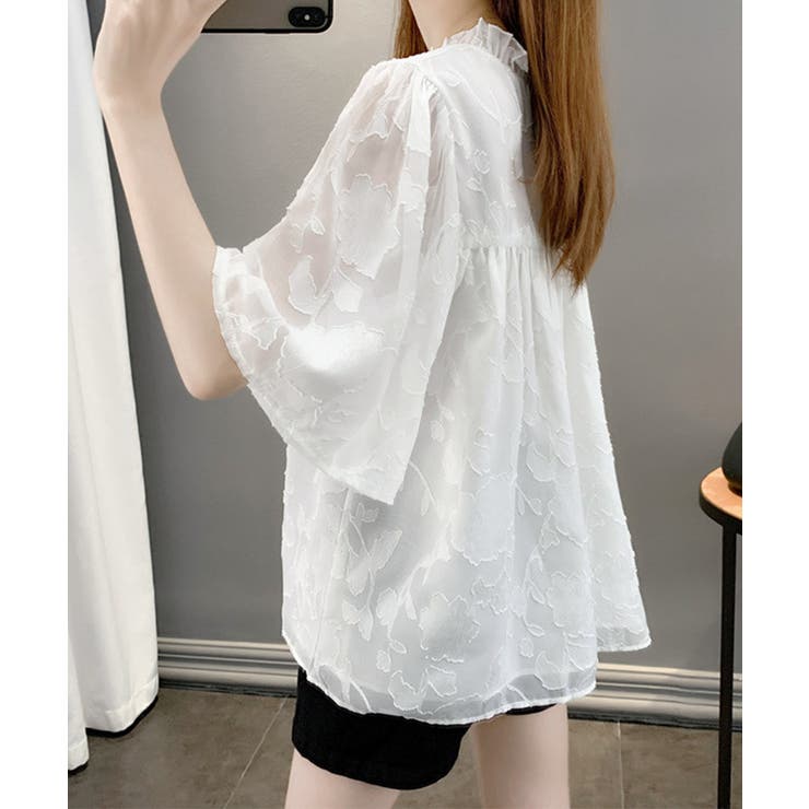 Vネックフリルブラウス 花柄刺しゅう夏服 | Miniministore | 詳細画像4 