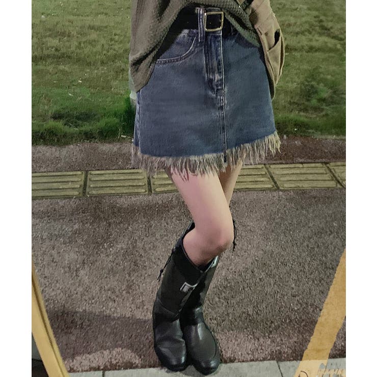 裾フリンジ デニムスカート ハイウエスト | Miniministore | 詳細画像3 