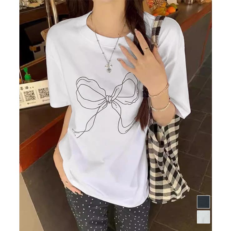 リボンプリントTシャツ レディース 半袖 | Miniministore | 詳細画像1 