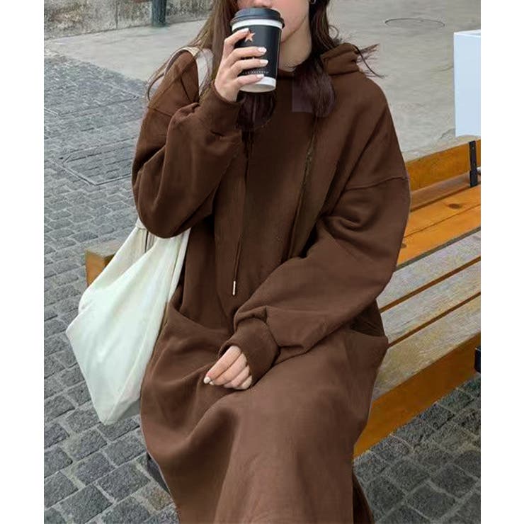 裏起毛 ロングパーカーワンピース 着やせ | Miniministore | 詳細画像15 