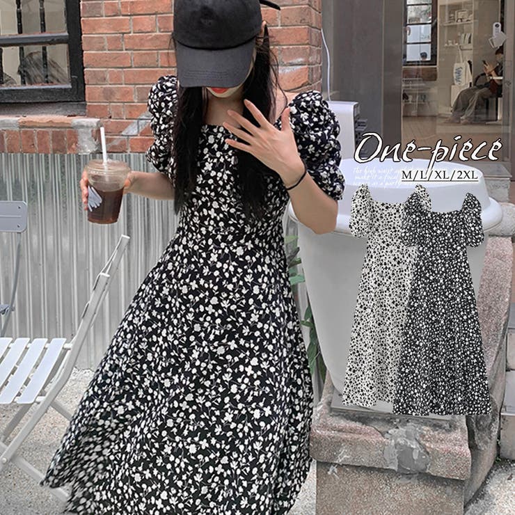 小花柄 ロングワンピース スクエアネック | Miniministore | 詳細画像1 