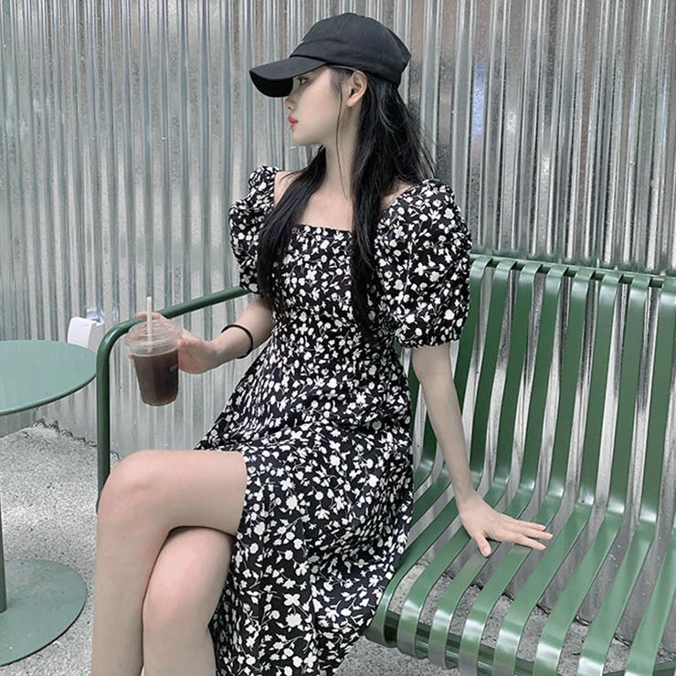 小花柄 ロングワンピース スクエアネック | Miniministore | 詳細画像7 