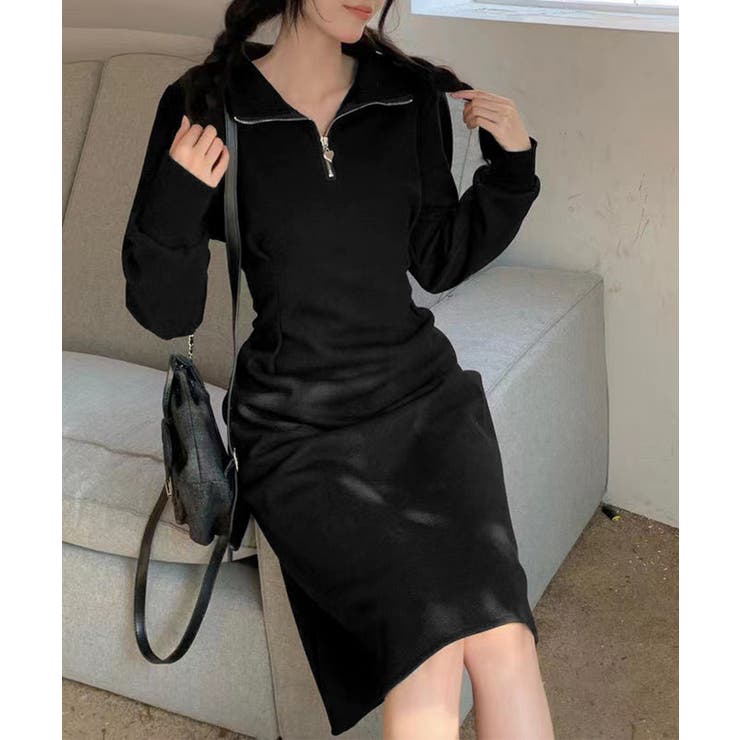 ハーフジップワンピース長袖ウエストタック | Miniministore | 詳細画像11 