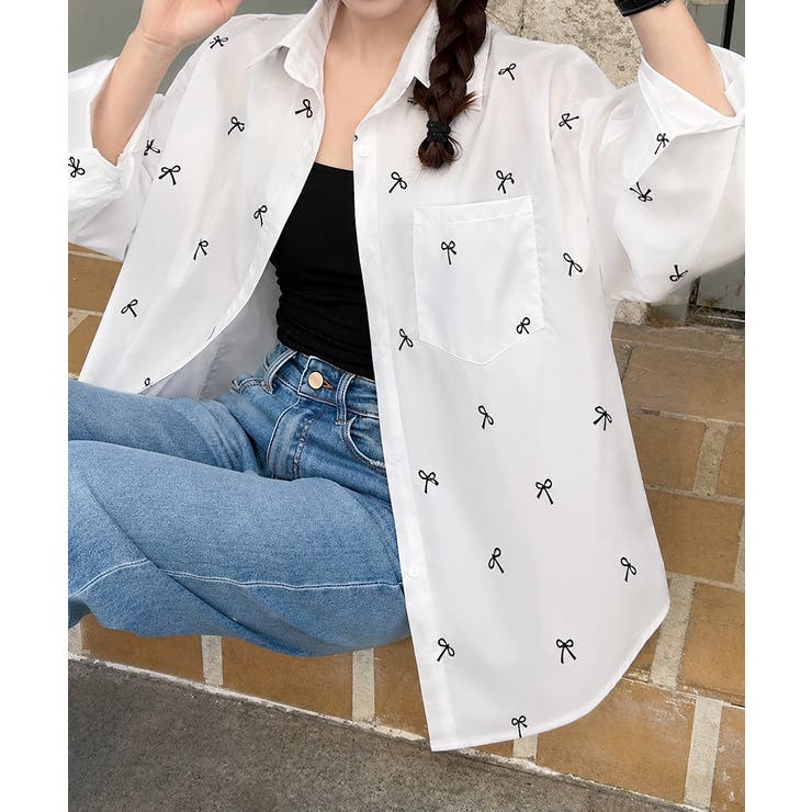 総柄リボンシャツブラウス ゆったりシャツ | Miniministore | 詳細画像7 