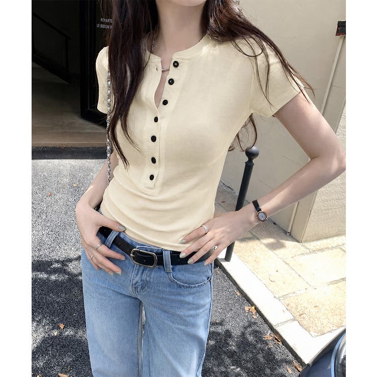 半袖ヘンリーネックtシャツ丸首カットソー | Miniministore | 詳細画像17 