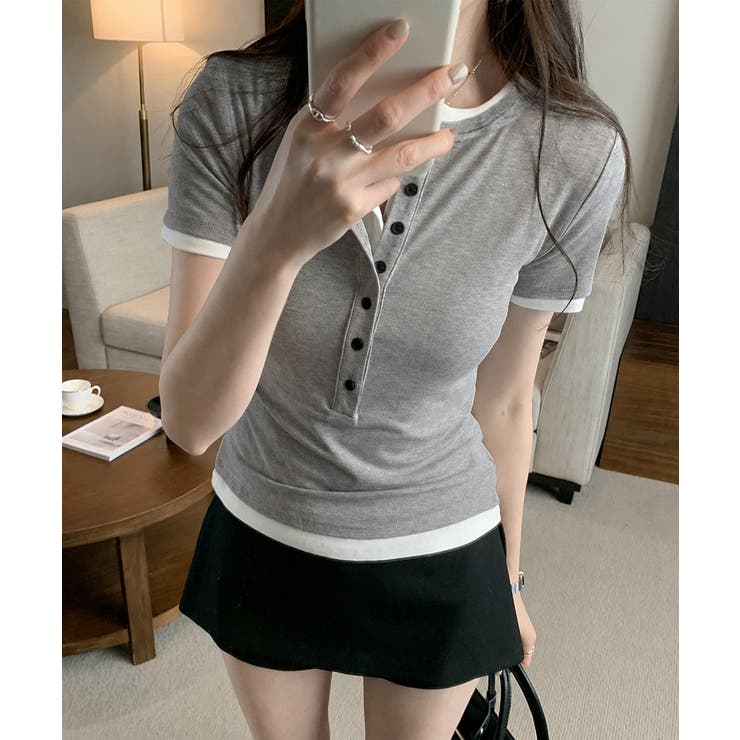 半袖ヘンリーネックtシャツ丸首カットソー | Miniministore | 詳細画像2 